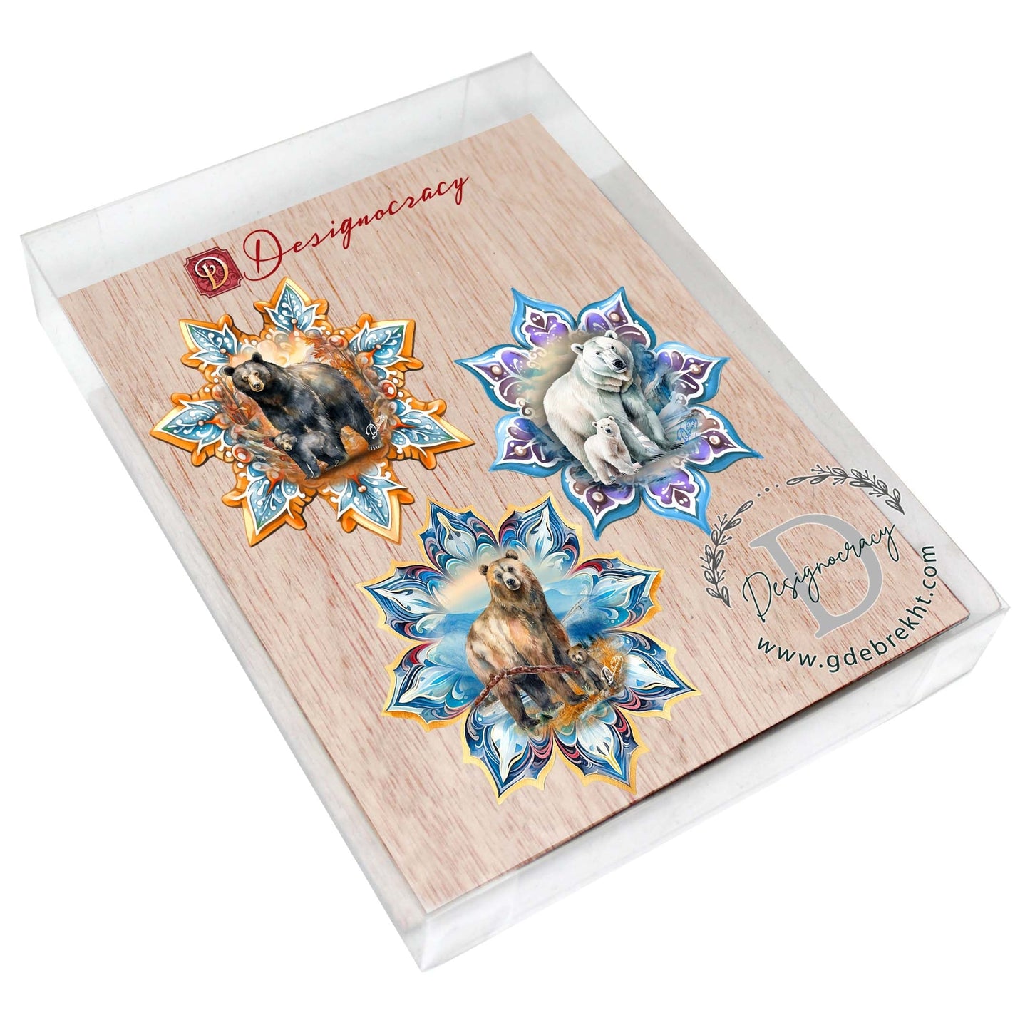 Bears Snowflake Eco Wood Ornaments Set of 3 by G. Debrekht - Nature Wildlife Decor - 8090143-S3