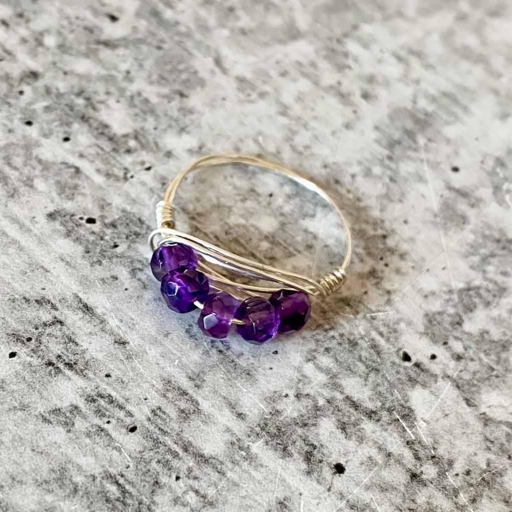 Amethyst Crystal Wire Ring
