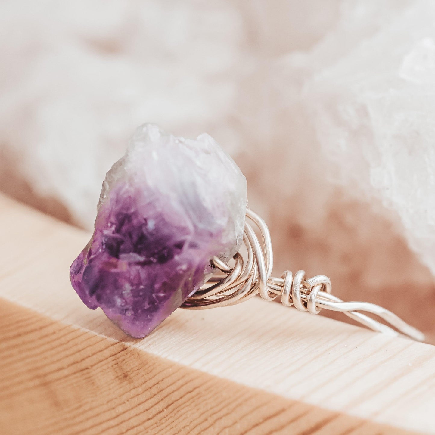 Amethyst Wire Wrapped Raw Crystal Ring