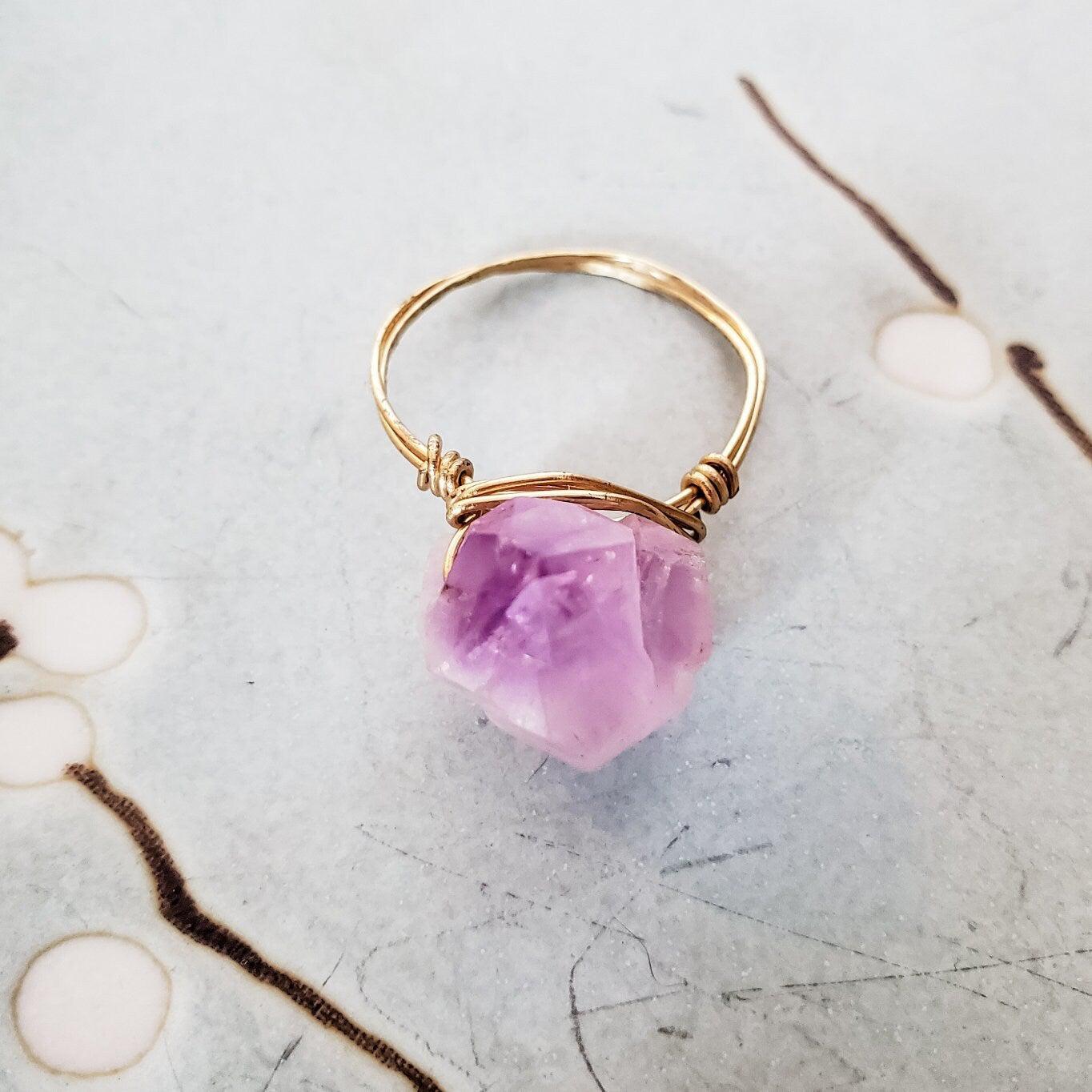 Amethyst Wire Wrapped Raw Crystal Ring