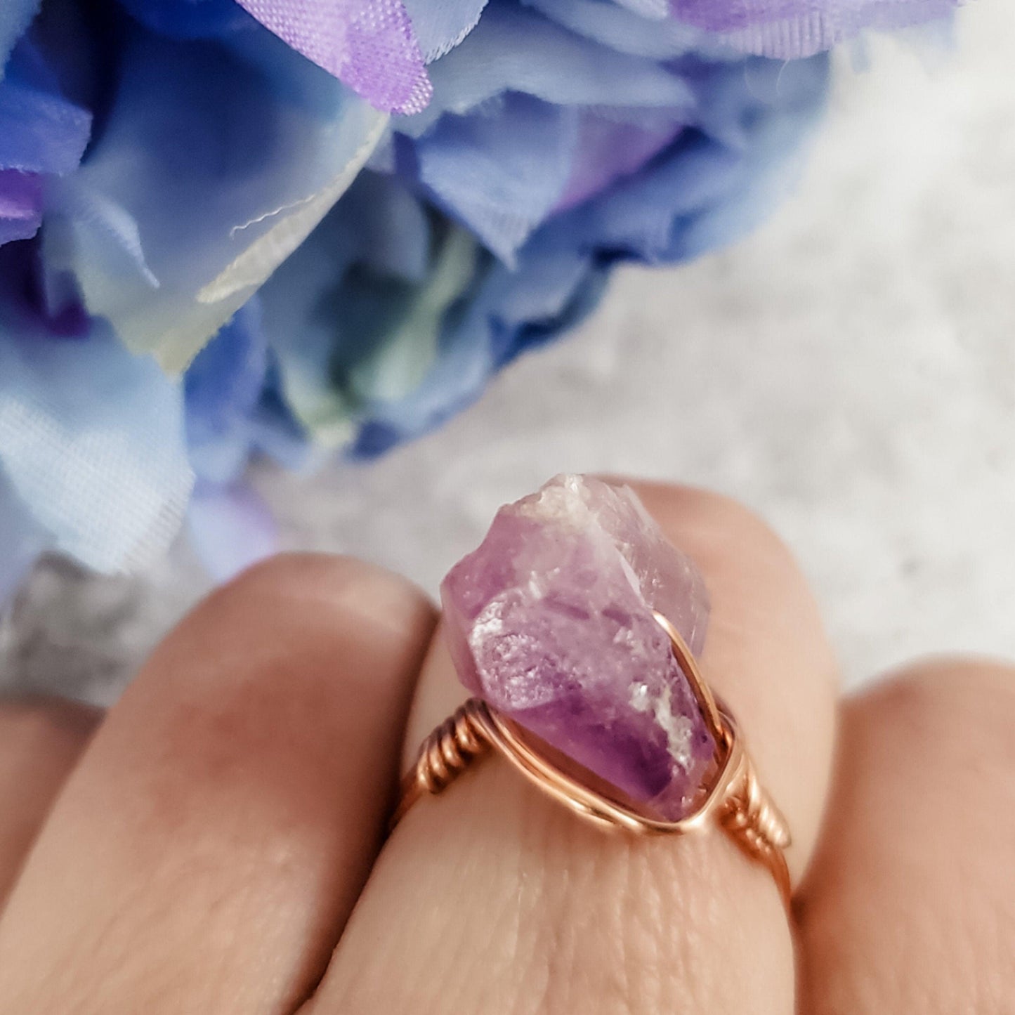Amethyst Wire Wrapped Raw Crystal Ring
