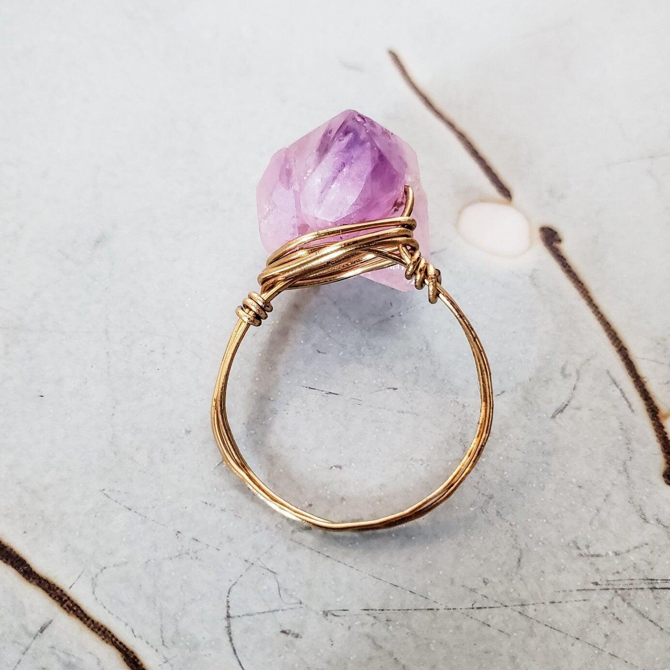 Amethyst Wire Wrapped Raw Crystal Ring