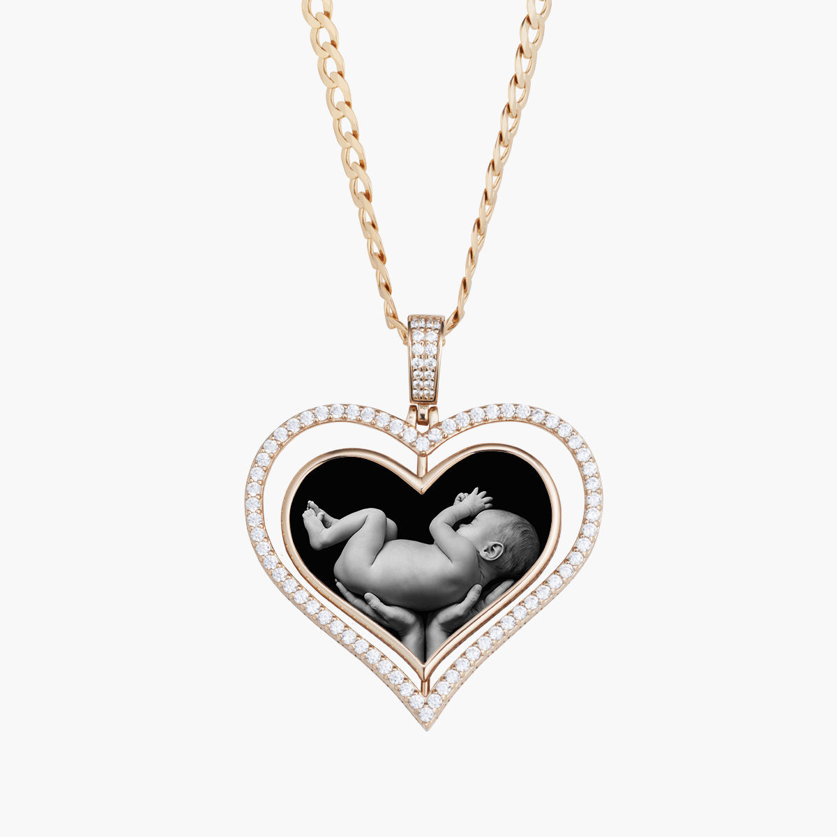 Iced Spinning Heart Photo Pendant