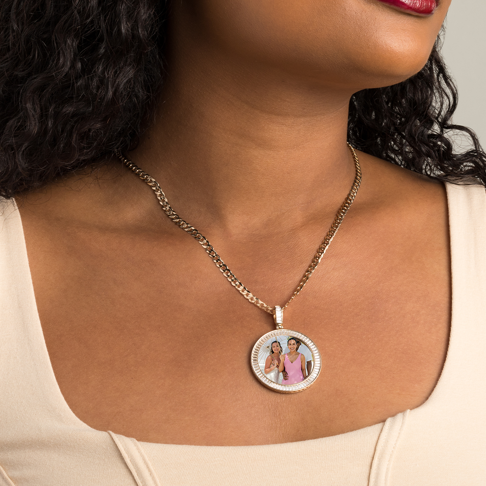 Emerald Cut Circle Photo Pendant