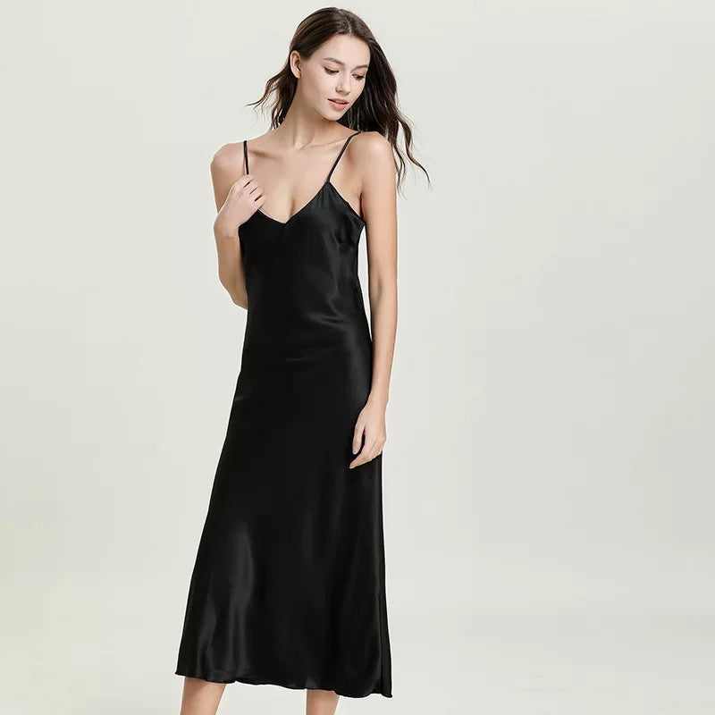 Silky Elegant Night Dress long Slips Multicolors - Tea length