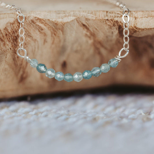 Baby Blue Aquamarine Crystal Beaded Bar Necklace