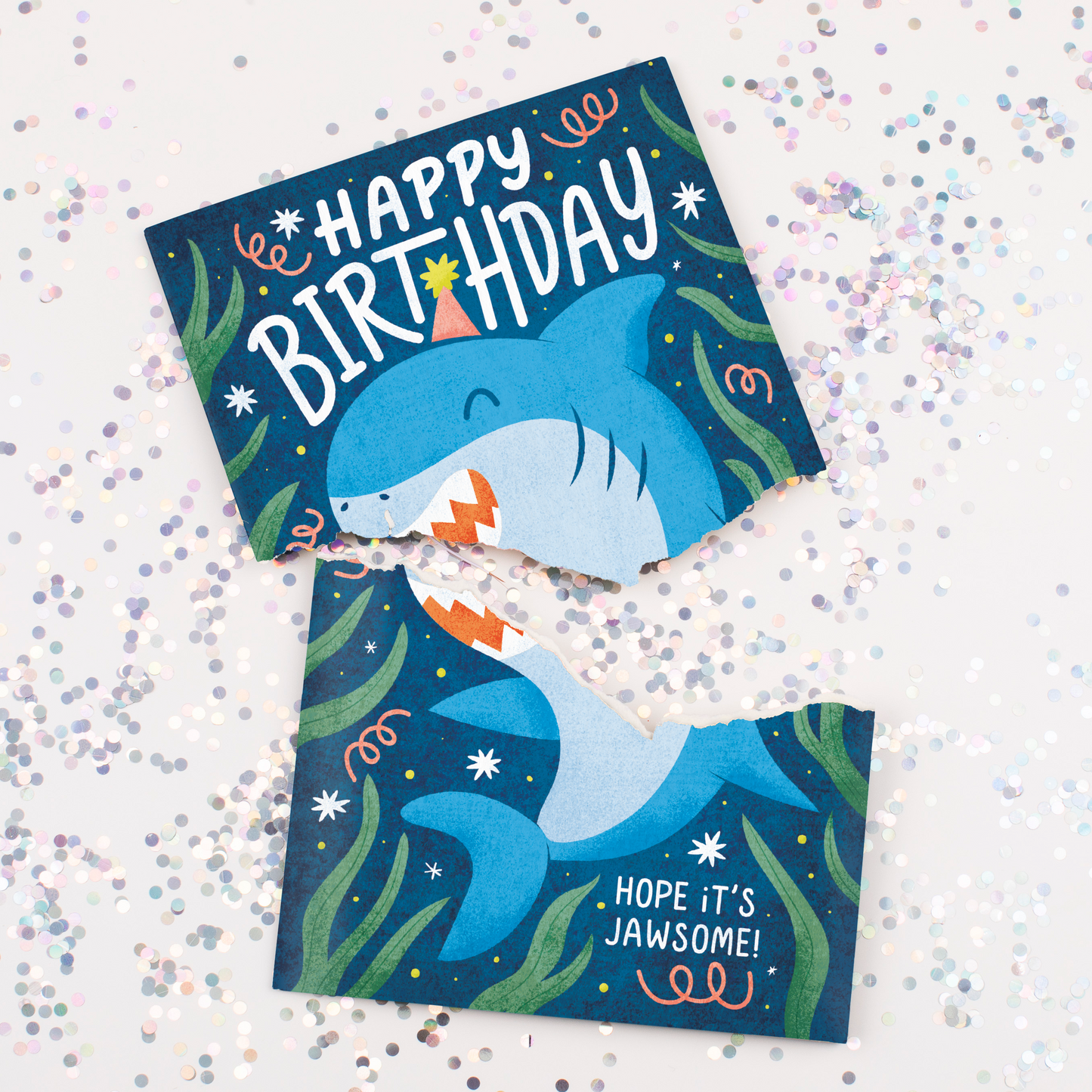Endless Baby Shark Birthday Card with Glitter