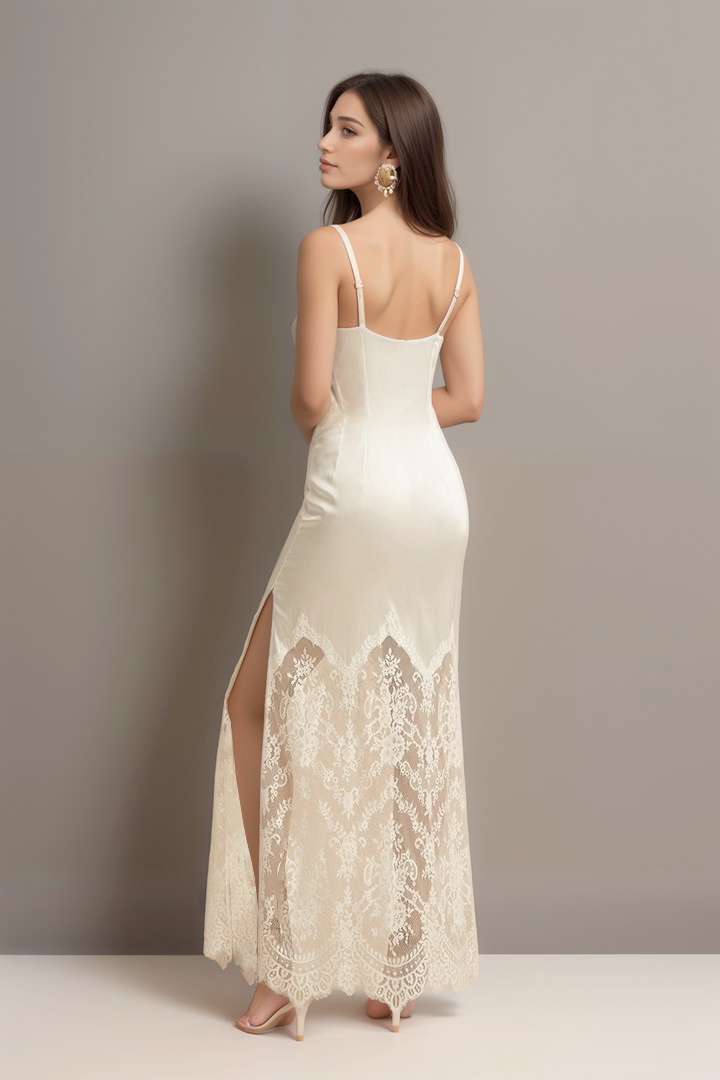 Chantilly Lace Long Robe with Silky Satin Lace Nightgown - next day shipping