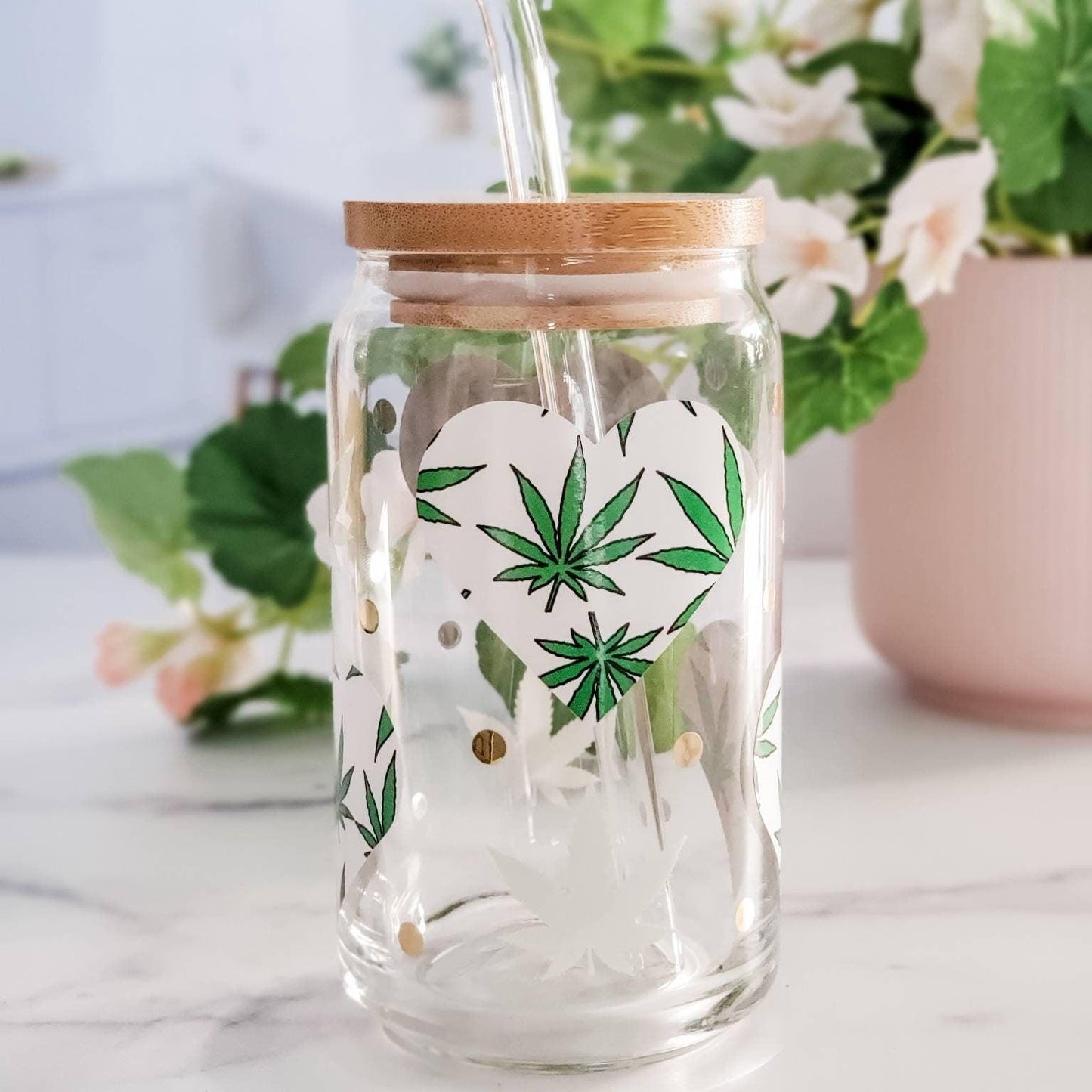 Color Changing Hemp Heart Glass Can Cup