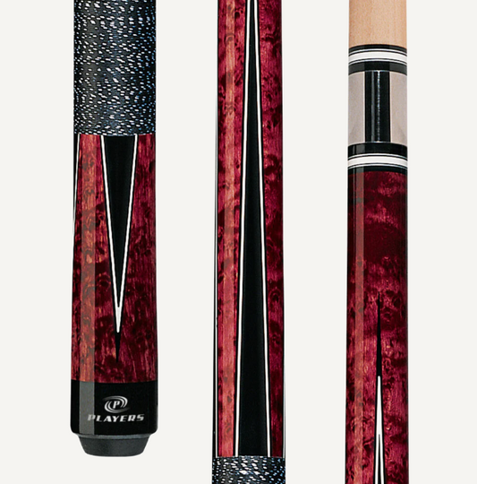 Players Crimson Brdsye Mple w/Black/White Pts Graphic, Black and White Linen Wrap Cue Stick