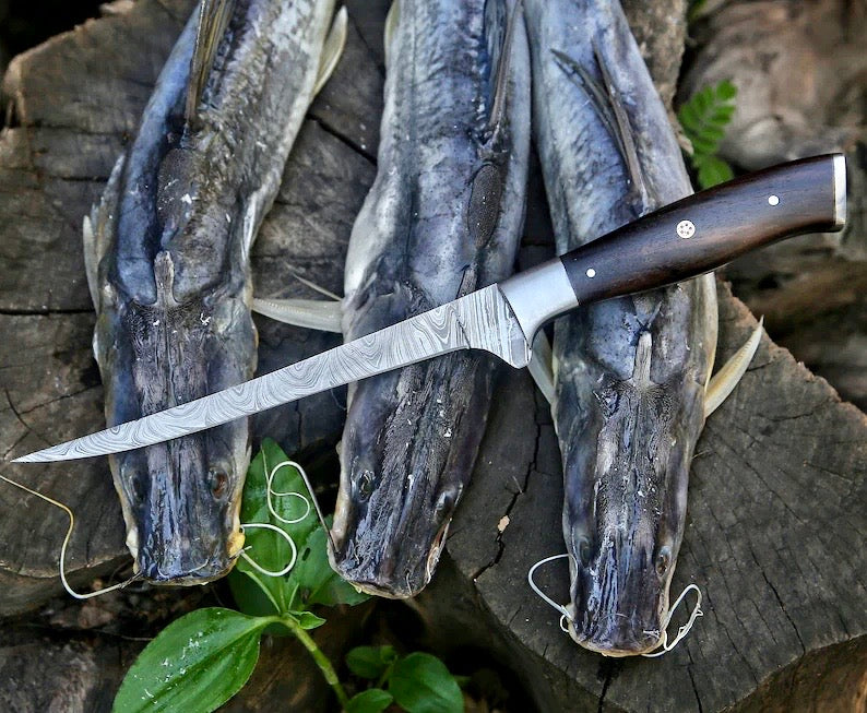 Premium Custom Handmade Damascus Steel Fillet Knife – 13” Rosewood Handle