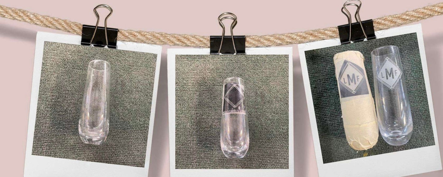 Custom Sand Etched Stemless Champagne Glass
