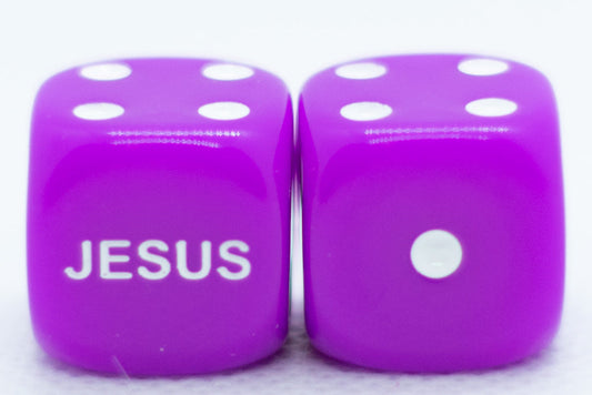 Purple 16mm d6 Dice Featuring 'JESUS' on the 6 side (sold per die)
