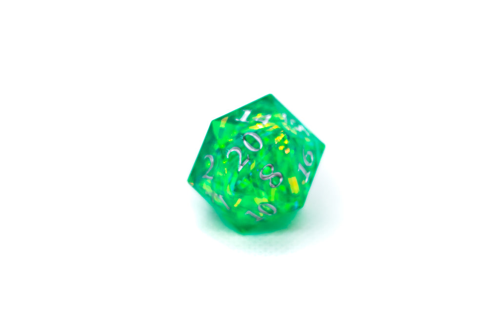 Red/Blue/Green/Purple Sharp Edge Resin d20 w/ Shimmer Insert