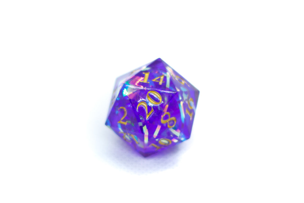 Red/Blue/Green/Purple Sharp Edge Resin d20 w/ Shimmer Insert