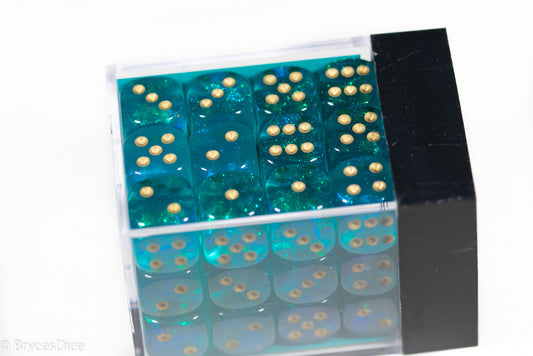 Borealis Teal/gold 12mm d6 Dice Block CHX 27886 OG Old Glitter