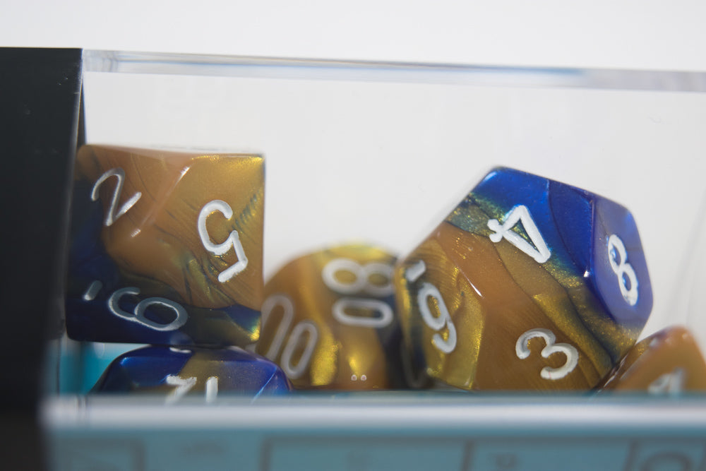 CHX 26422 Polyhedral 7-Die Gemini Blue-Gold Numbers Set Of 7 Dice Chessex
