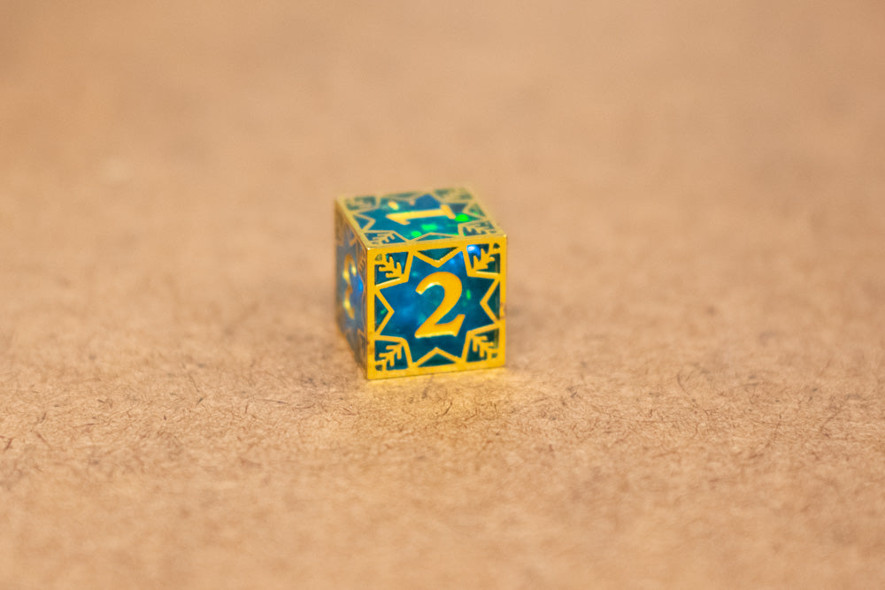 Single d20/d6 Forged in Frost (Resin Dice Encased in Metal) Permafrost/Purple/Opal/Dragon
