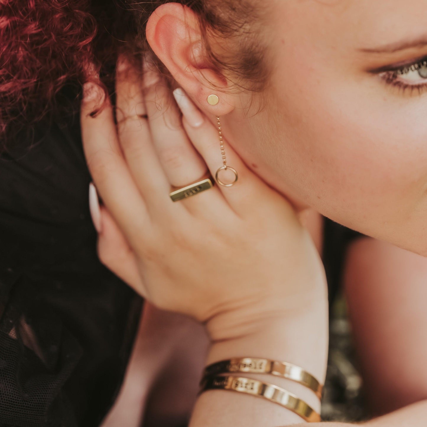 Dainty Circle Dangle Gold Stud Earrings