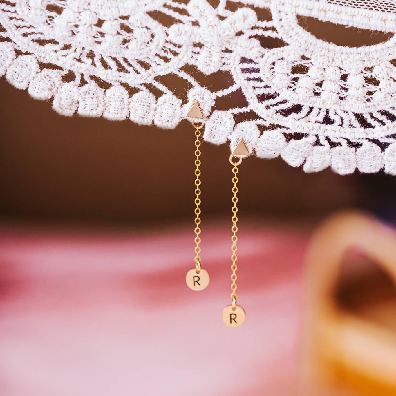 Dainty Circle Dangle Gold Stud Earrings