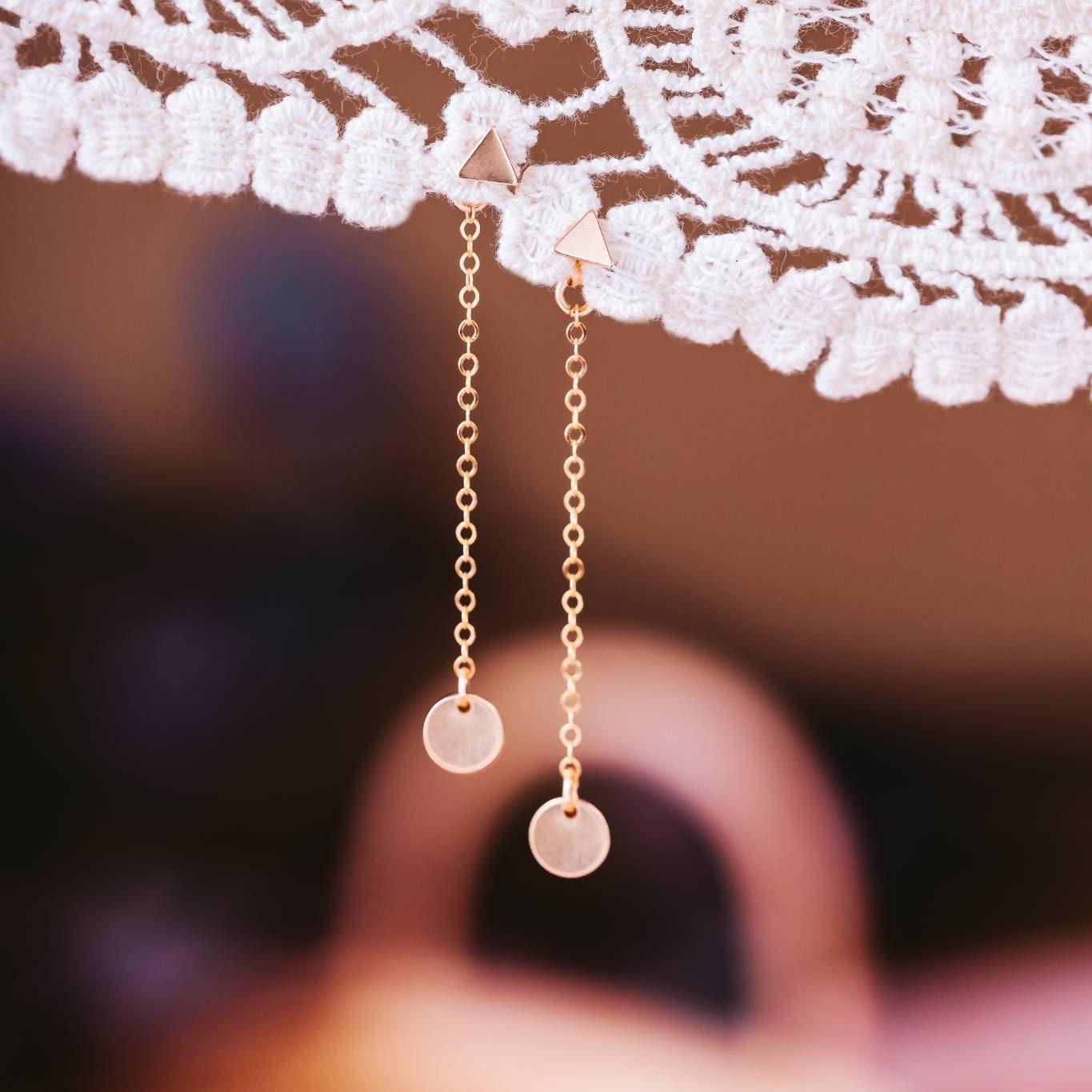 Dainty Circle Dangle Gold Stud Earrings