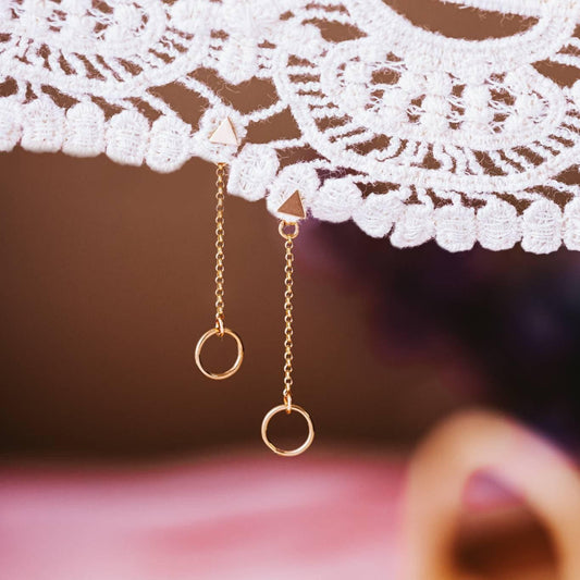 Dainty Circle Dangle Gold Stud Earrings