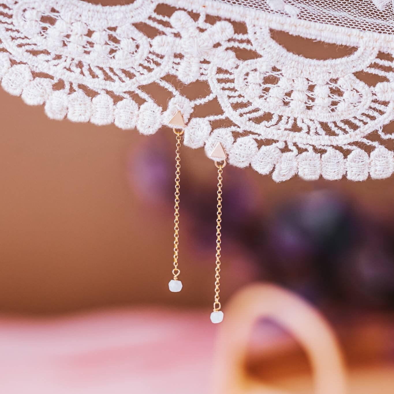 Dainty Crystal Dangle Gold Stud Earrings