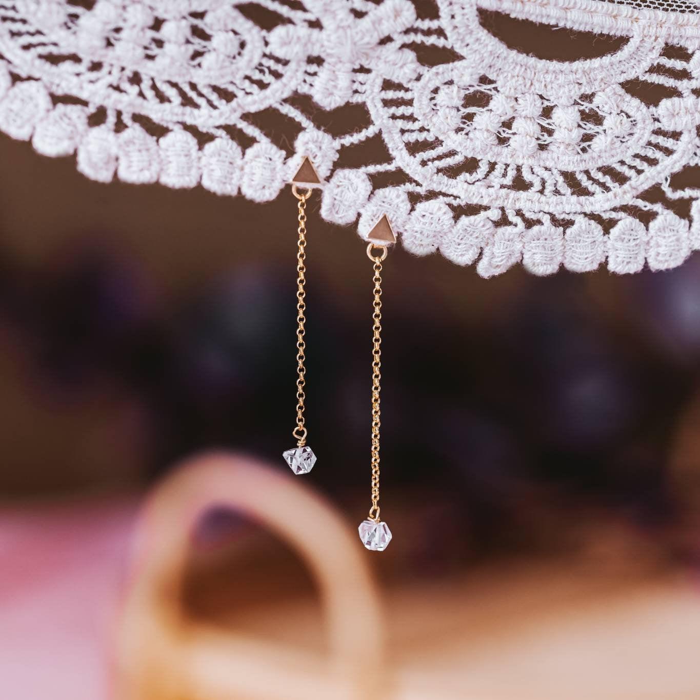 Dainty Crystal Dangle Gold Stud Earrings