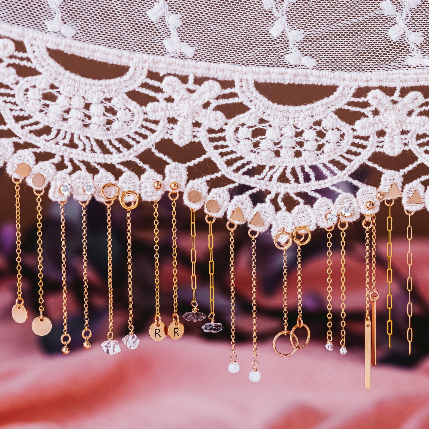 Dainty Crystal Dangle Gold Stud Earrings