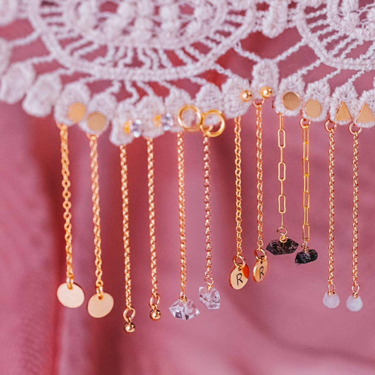 Dainty Crystal Dangle Gold Stud Earrings