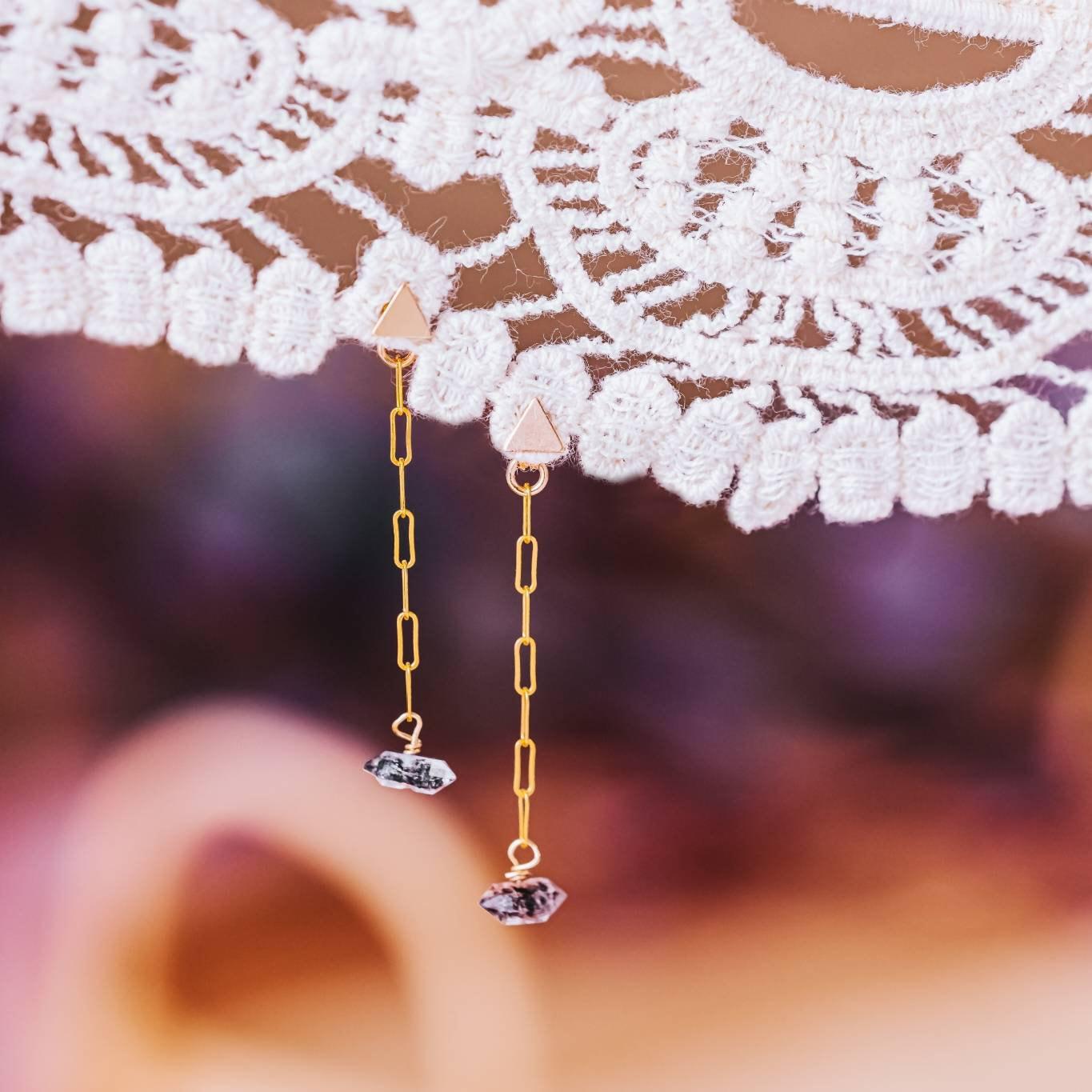 Dainty Crystal Dangle Gold Stud Earrings