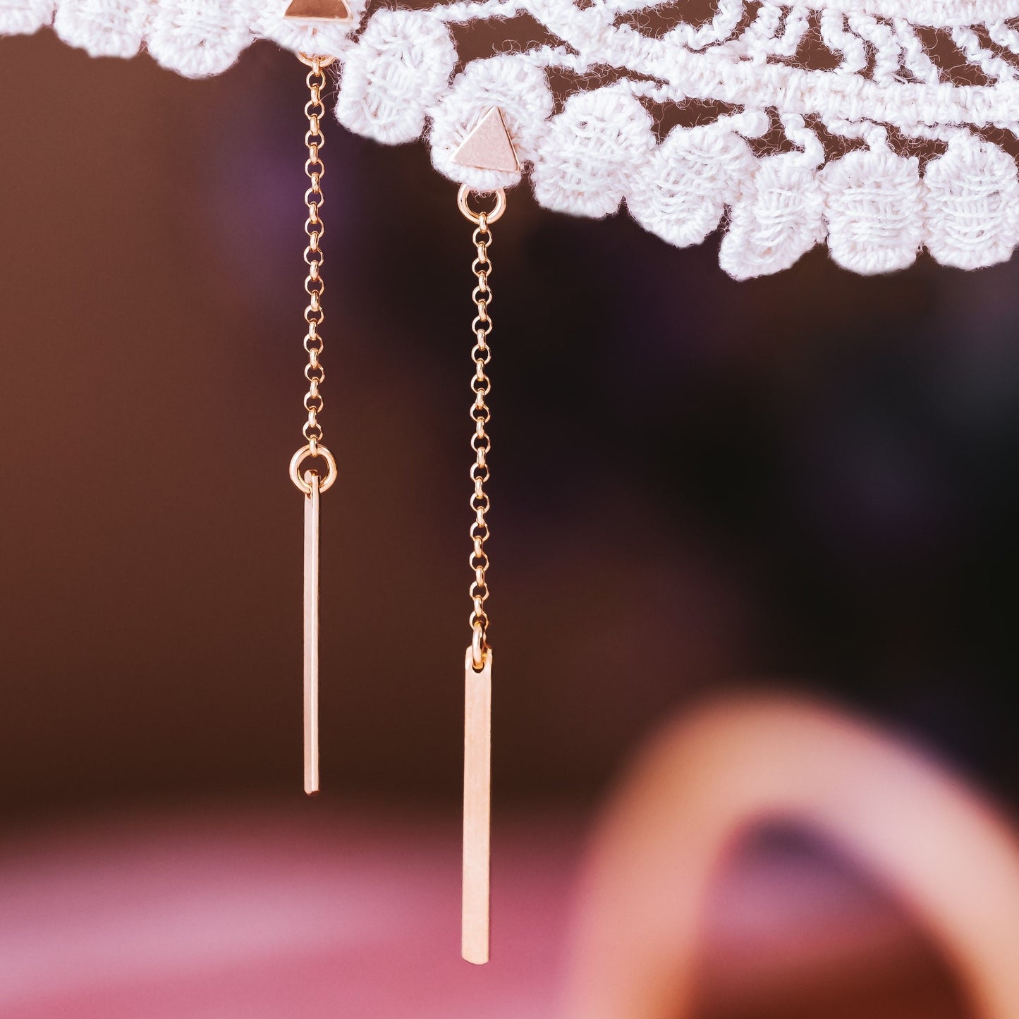 Dainty Rectangle Dangle Gold Earrings