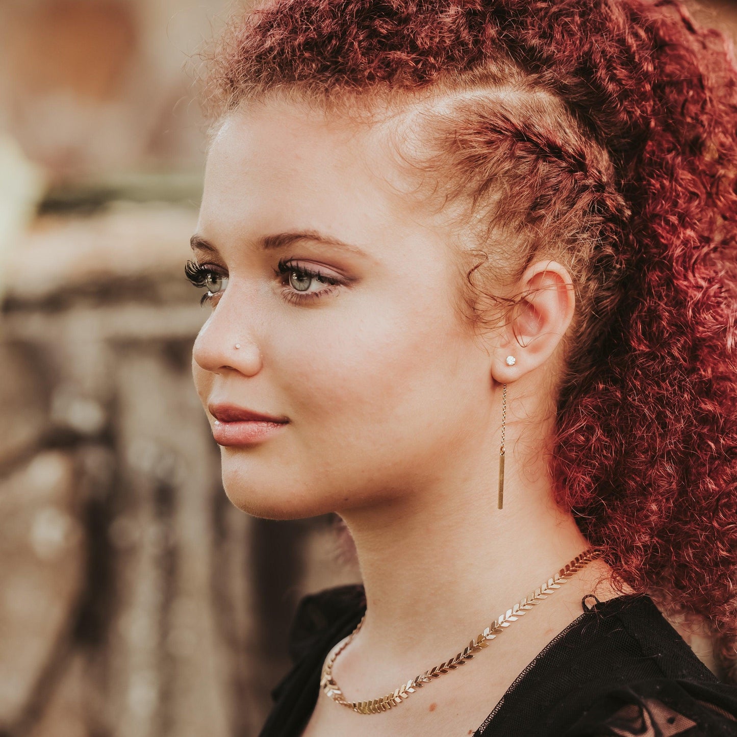 Dainty Rectangle Dangle Gold Earrings