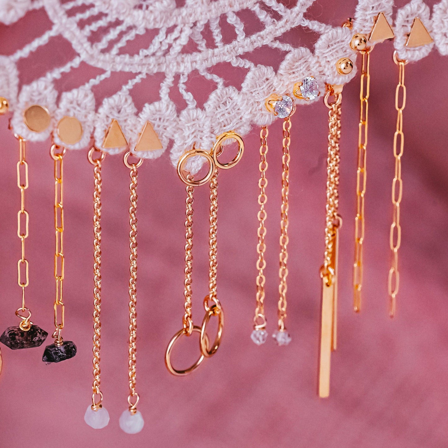 Dainty Rectangle Dangle Gold Earrings