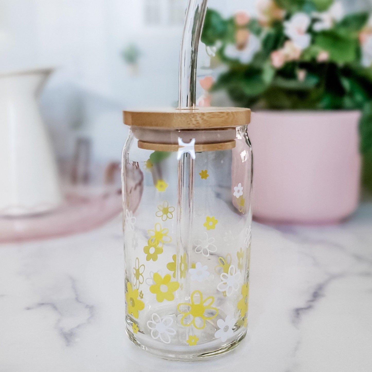 Daisy Springtime Flowers Glass Can Cup