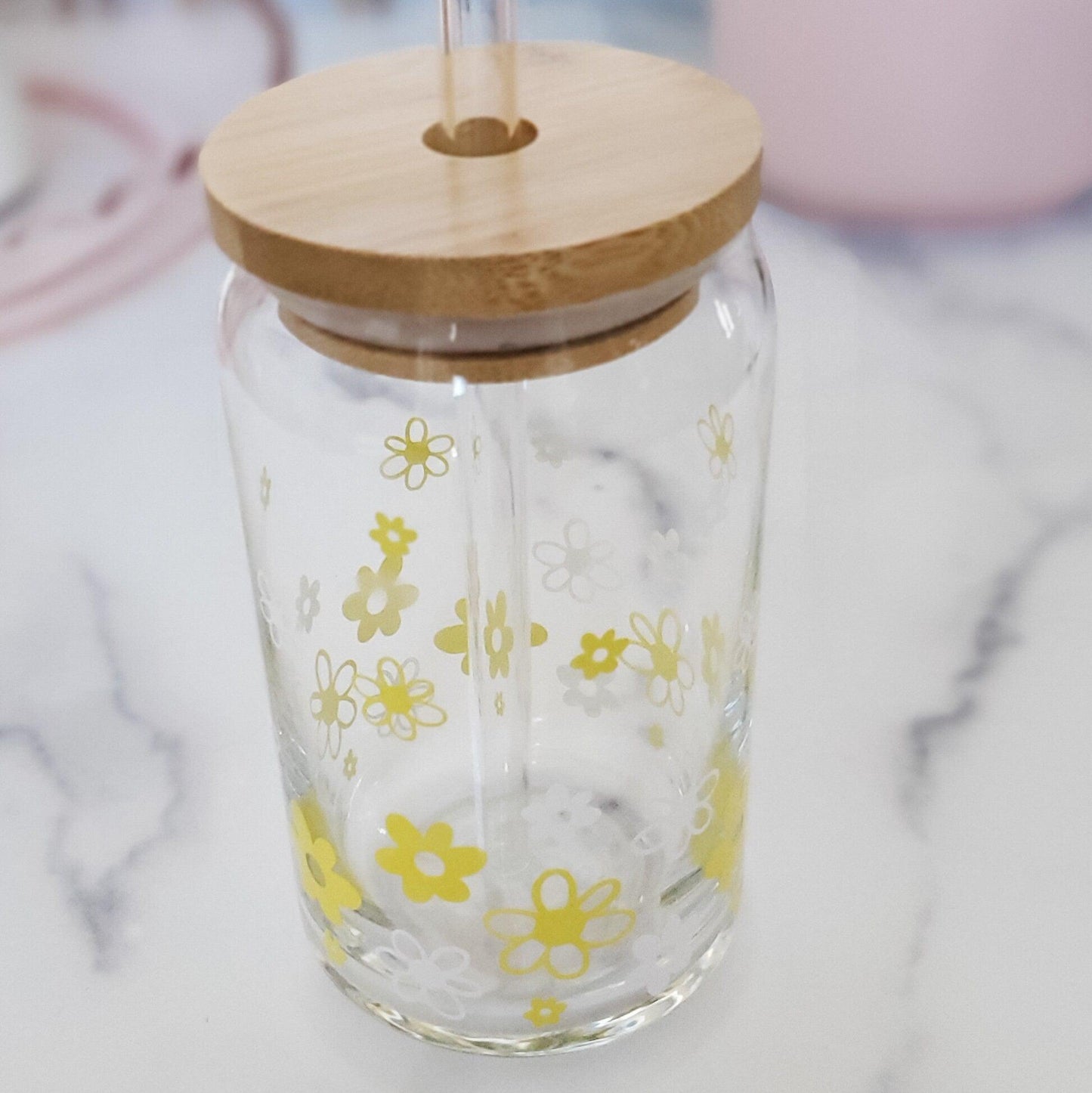 Daisy Springtime Flowers Glass Can Cup
