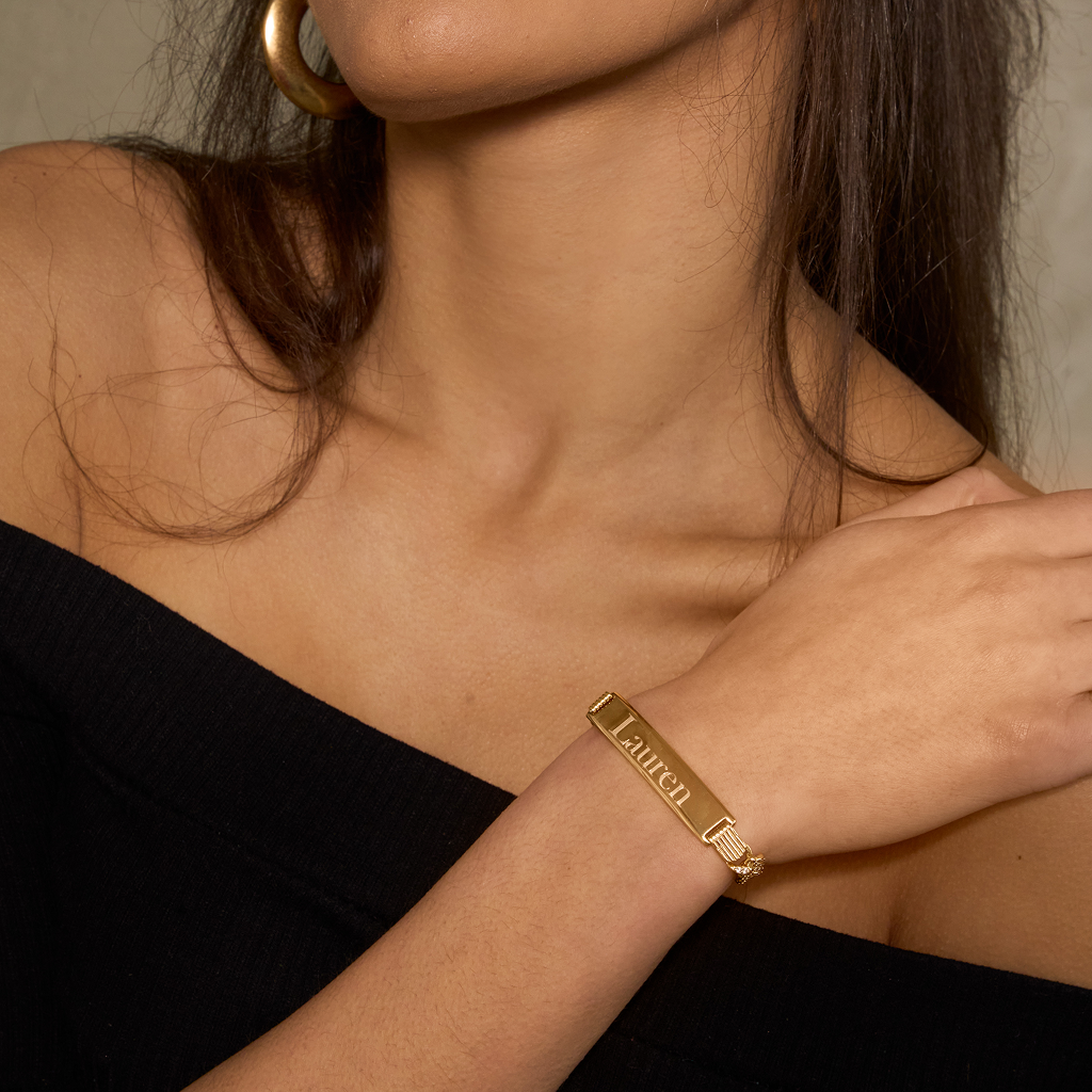 Iced Cuban Engraved Bar Bracelet