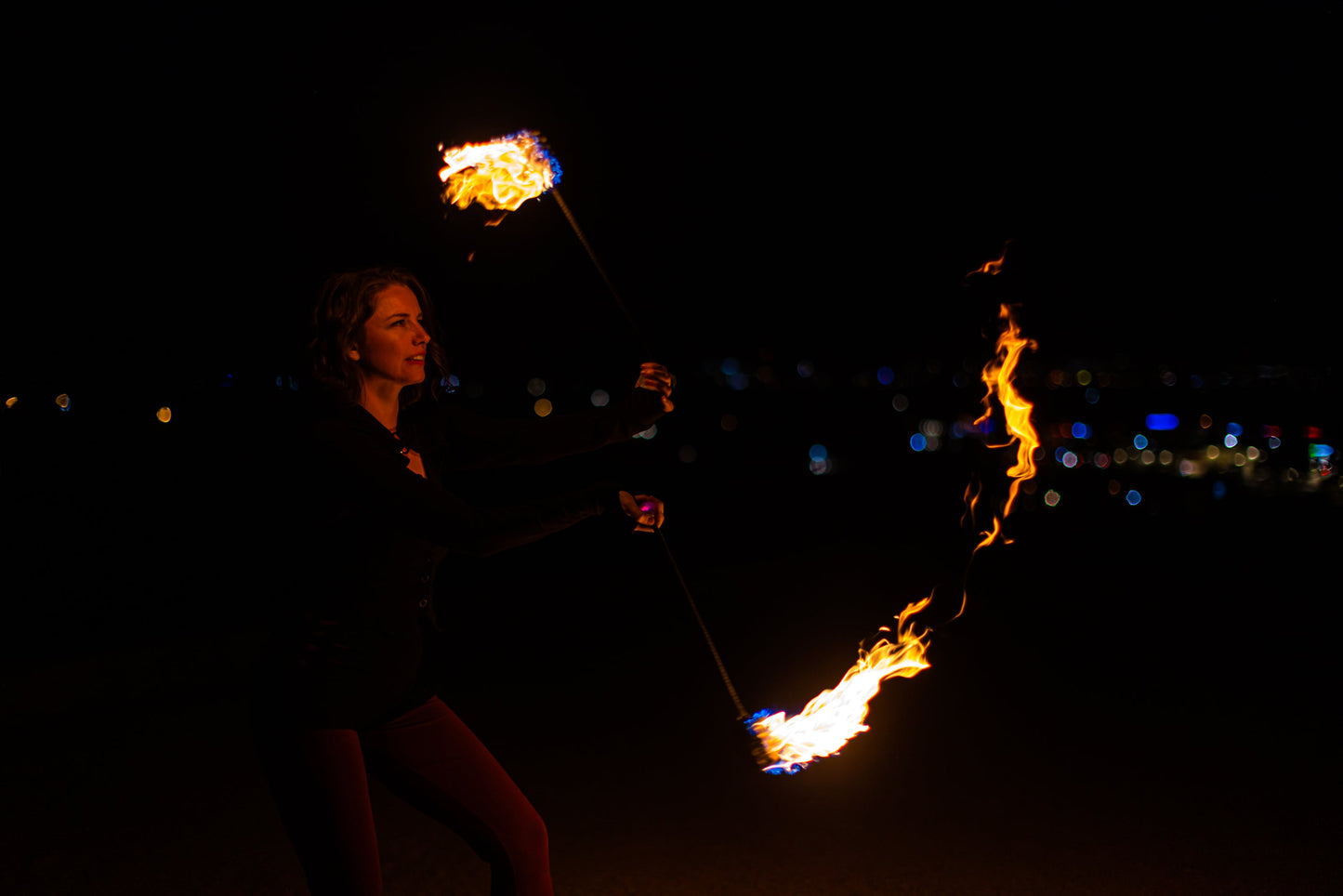 Elite Fire Poi – Technora Tethers & UltraPoi Knobs – 3 Inch Woven Kevlar MoonBlaze Heads – 24 Inch Length