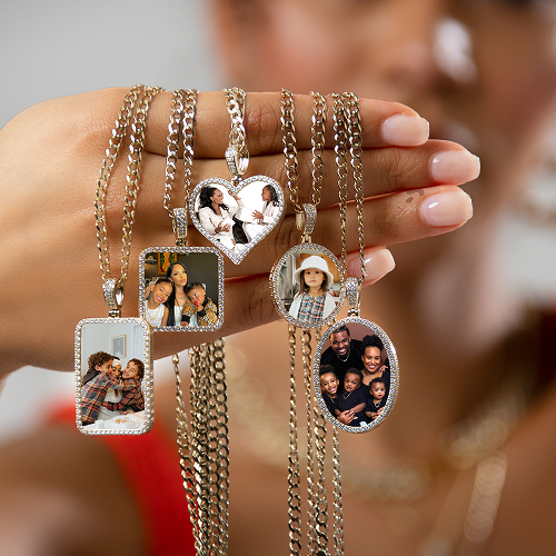 Iced Out Oval Photo Pendant