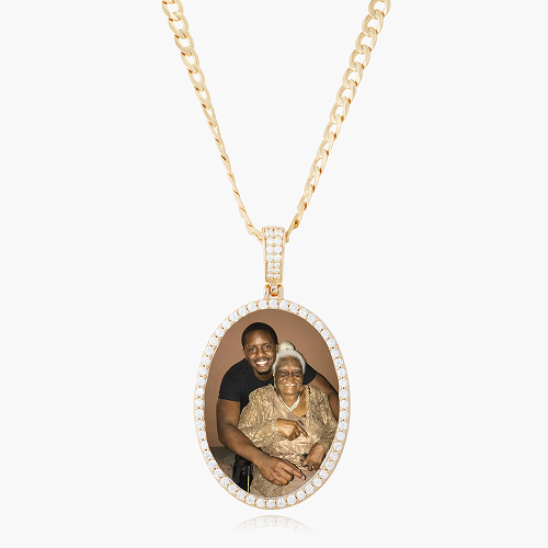 Iced Out Oval Photo Pendant