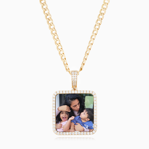 Iced Out Square Photo Pendant