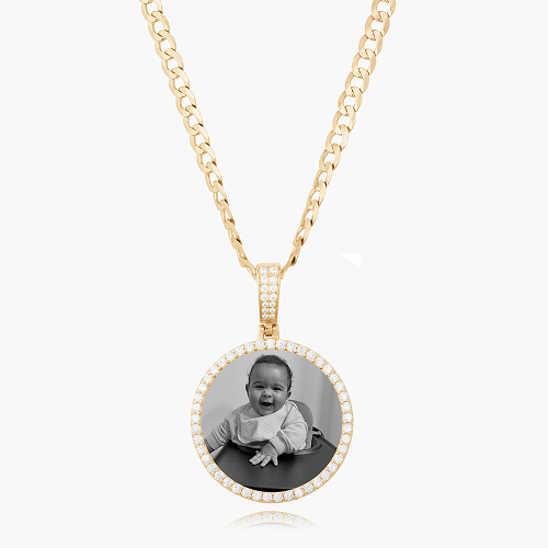 Iced Out Circle Photo Pendant