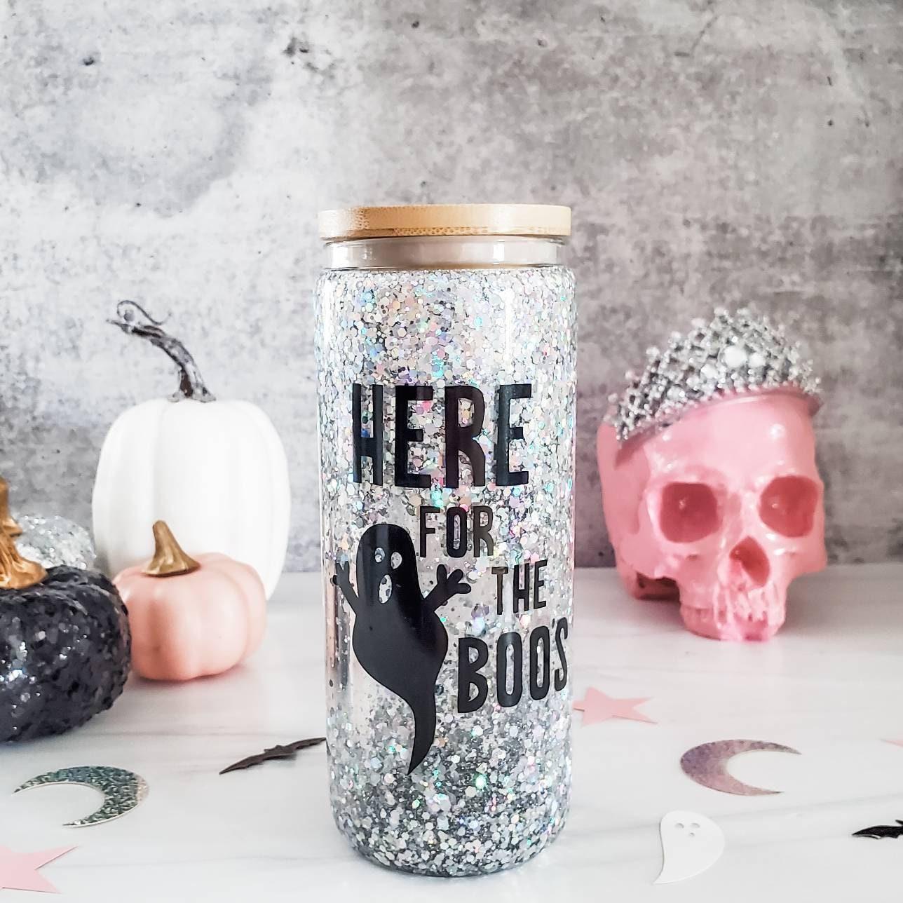 Friendly Ghosts Halloween Snowglobe Glitter Iced Coffee Cup