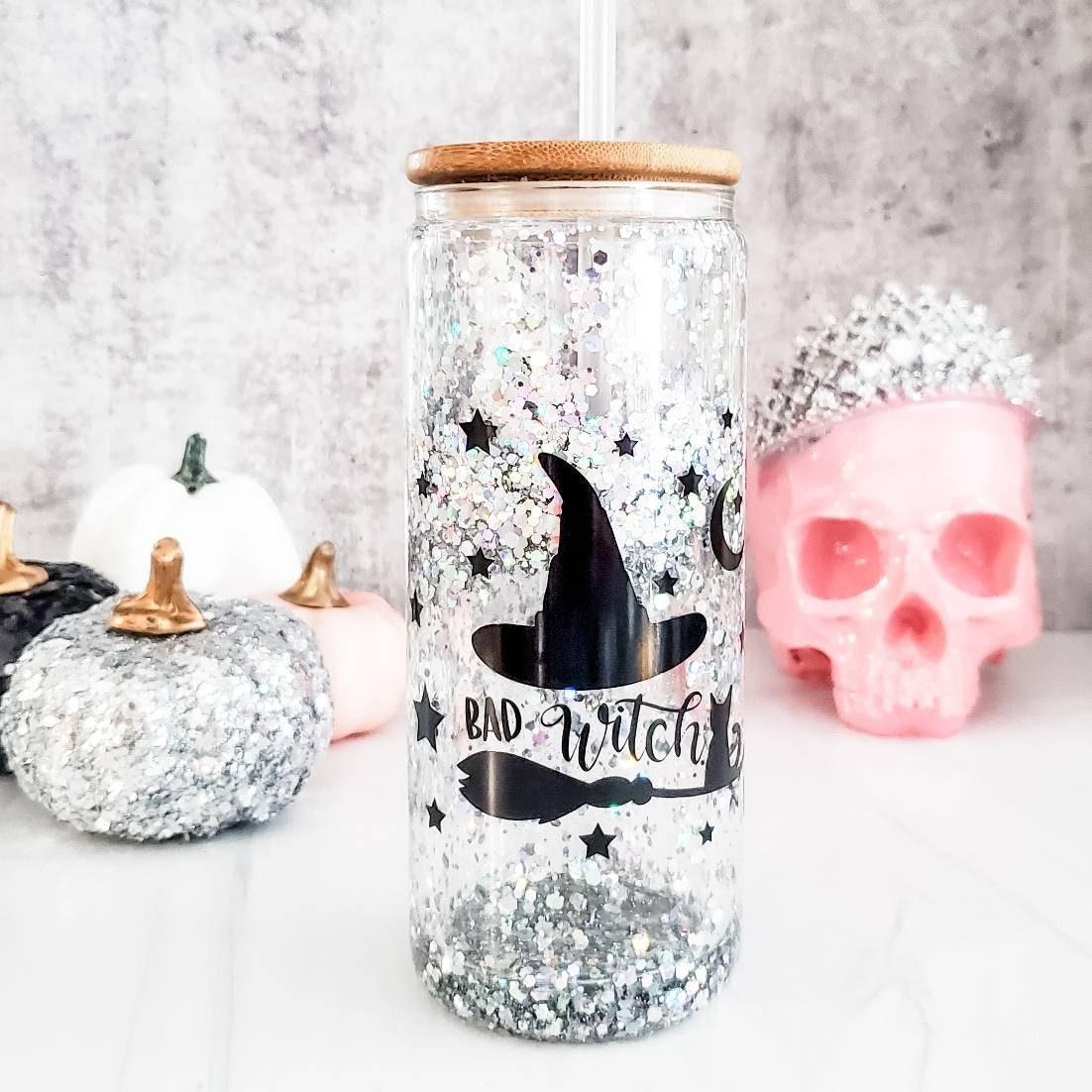 Friendly Ghosts Halloween Snowglobe Glitter Iced Coffee Cup