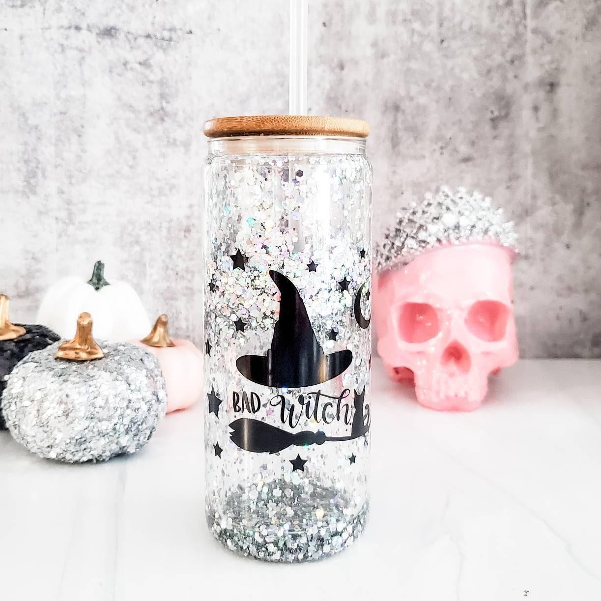 Friendly Ghosts Halloween Snowglobe Glitter Iced Coffee Cup