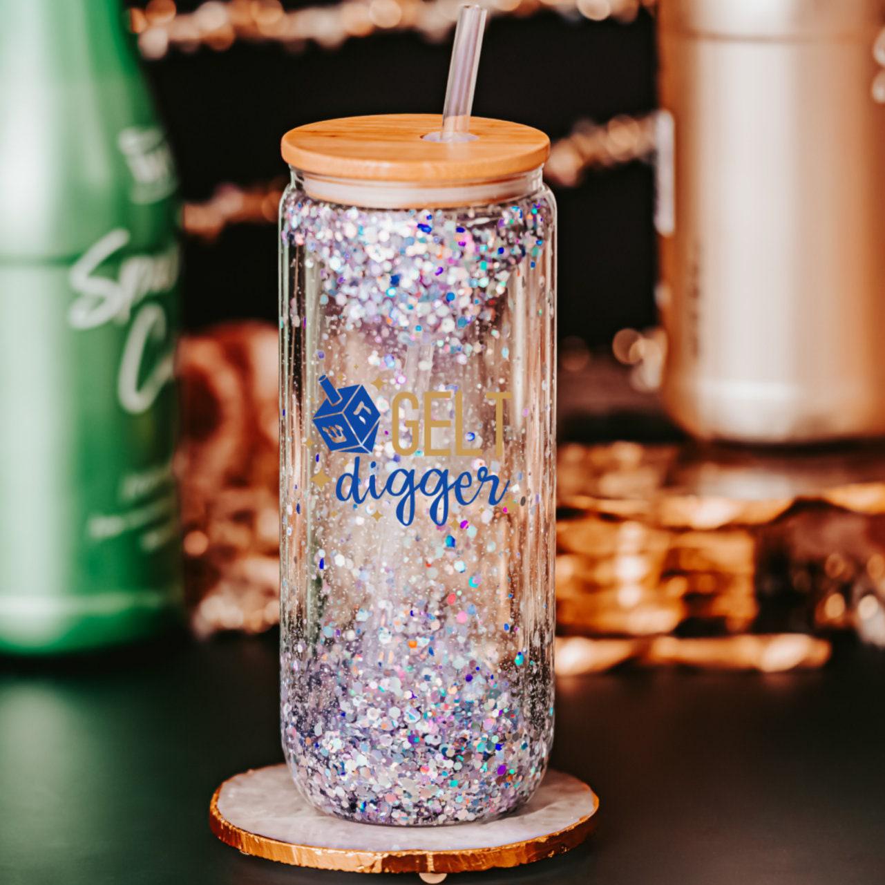 Gelt Digger Snowglobe Glass Can Cup