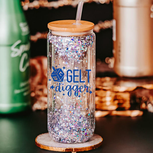 Gelt Digger Snowglobe Glass Can Cup