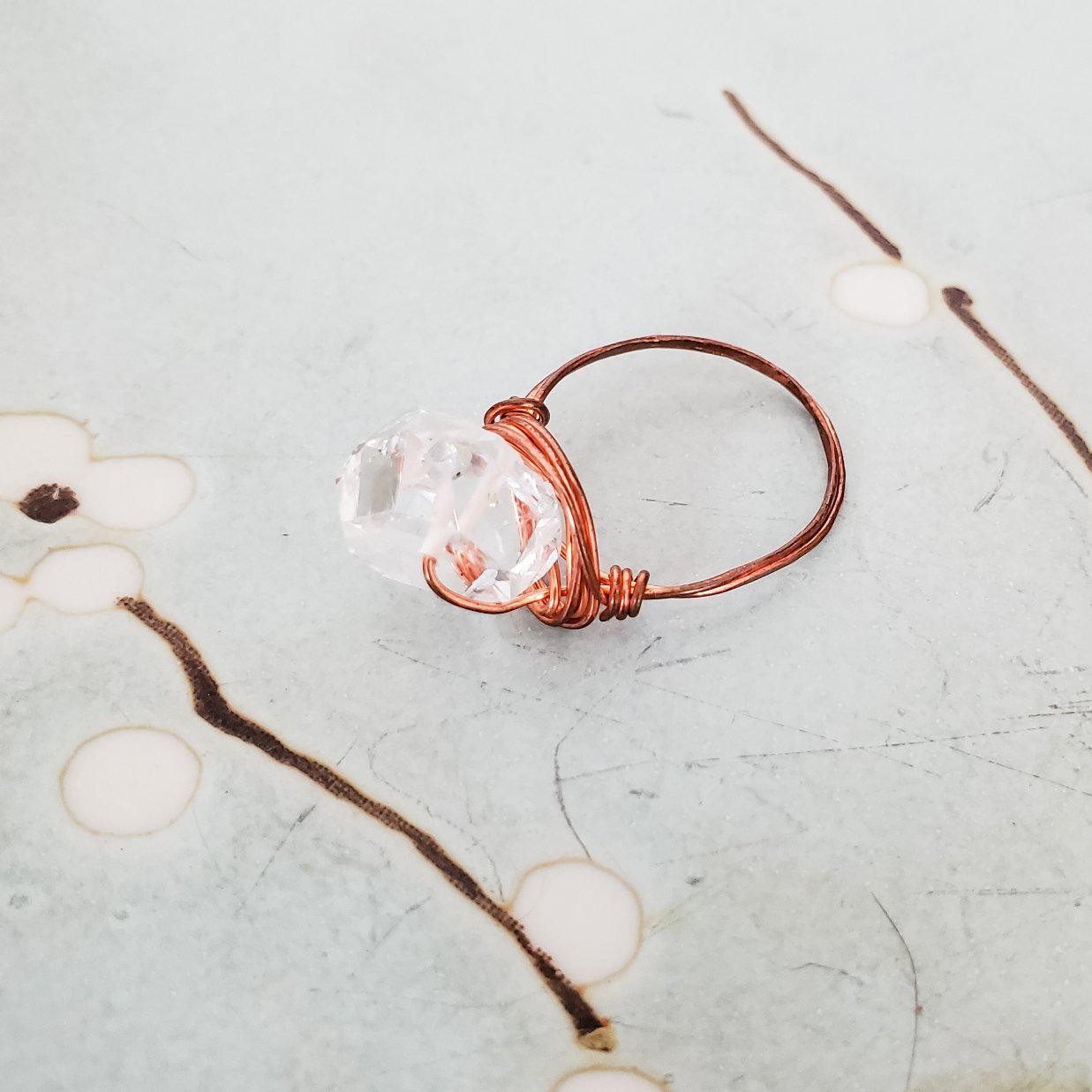 Giant Herkimer Diamond Wire Wrapped Ring
