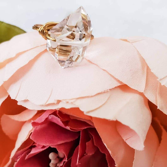 Giant Herkimer Diamond Wire Wrapped Ring