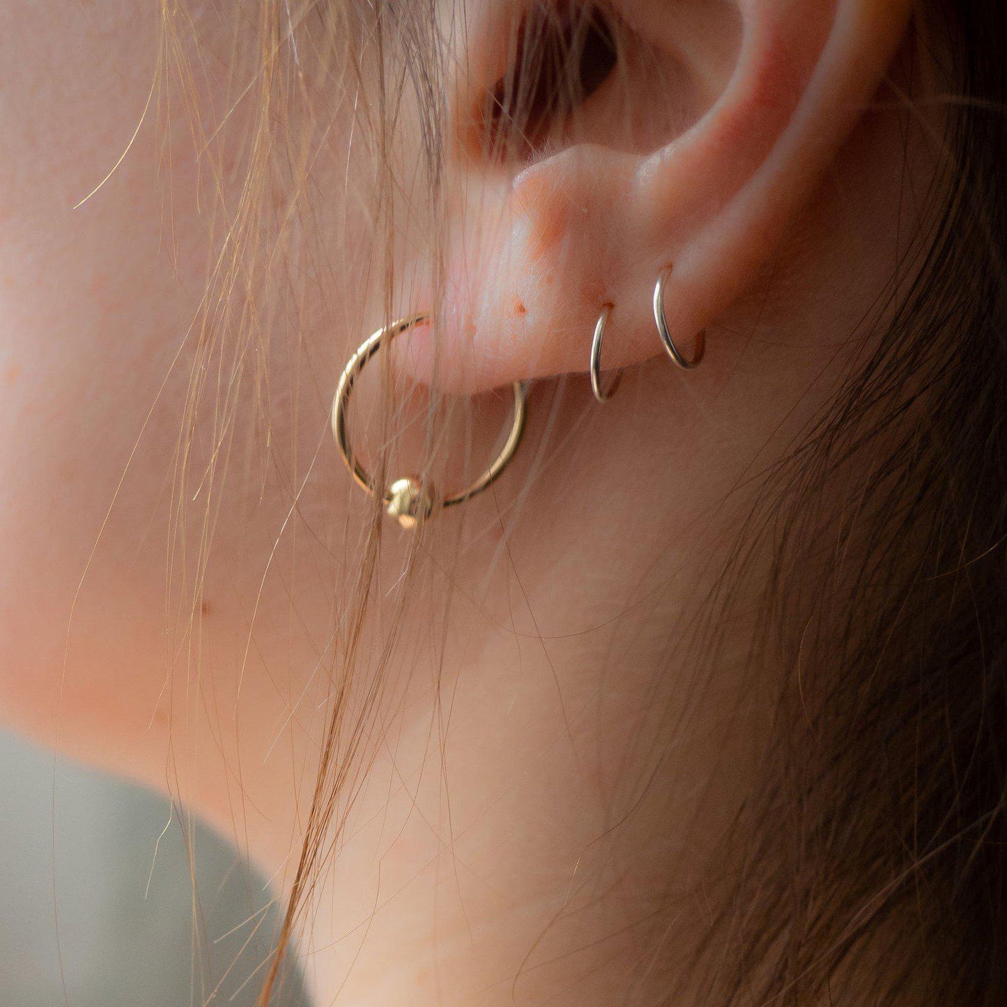 Gold Beaded Faux Piercing Hoop Earrings